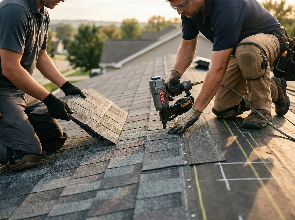 Professional roofer working on a residential roof in Glassmanor